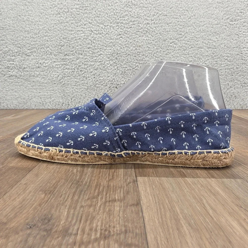 Cousu Main France Size 38 Espadrille Slip‎ On Nautical Anchor Print Blue Shoes